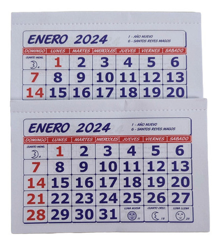 Calendario 2024 Mensual Mediano 15x10 Cm C/ Santoral X 2 0