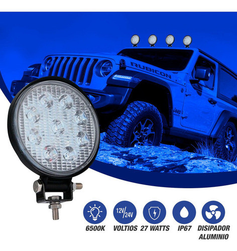 Faro Led Auxiliar Caminero 3w 9 Led Blanco 12/24v 4x4 Cuotas 1