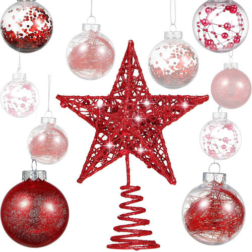 Set 25 Adornos Para Arbol Navidad Gejoy De Plastico Rojo 0