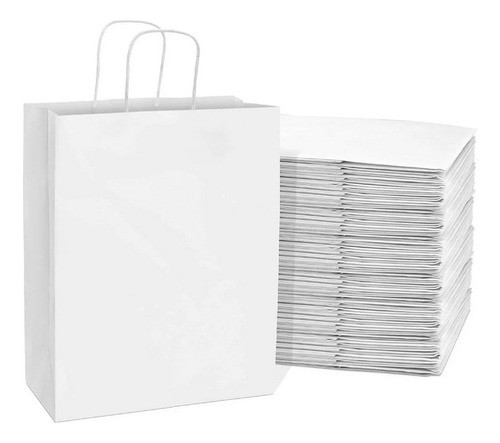 Bolsas De Papel Kraft Blancas Con Asa 22 X 22 X 10 Cm 0