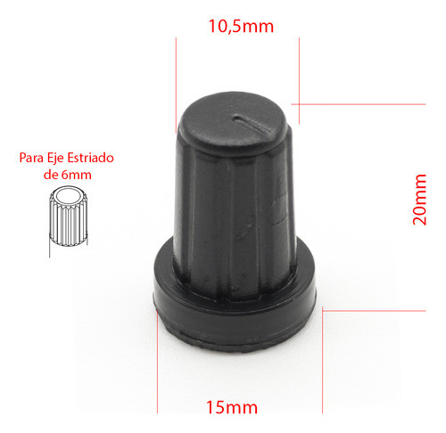 20 Perillas Potenciometro Negras 15mm X 20mm Eje Estriado 1