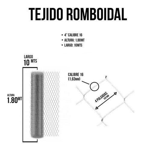 4 Rollos De Alambre Tejido Romboidal 4'' 1,80x10mts Cal 16 1