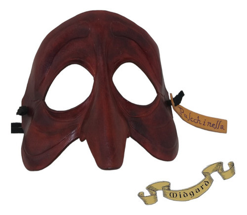 Máscara Pulcchinella Commedia Dell'arte Artesanal Cuero 1