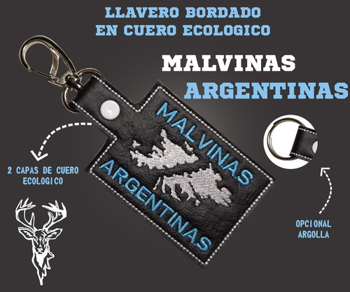 Llavero Malvinas Argentinas Islas Bordado Cueroeco Mosqueton 1