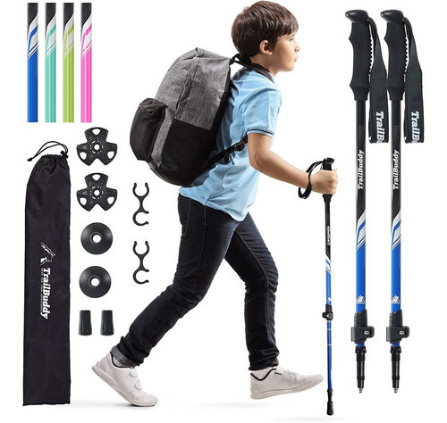 2 Bastones De Senderismo Alumimio Ajustables/ Junior- Azul 0