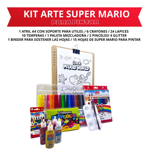 Kit Arte Niños Set Infantil+ Dibu. Para Pintar Mario Bros 1