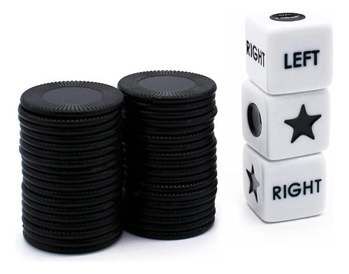 Juego De Dados Izquierda Derecha Con 3 Dados Y Fichas Negras 1