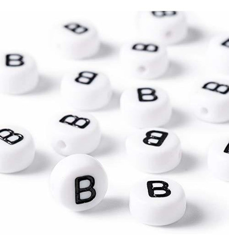 Cuentas Redondas Blancas Con Letra B Negra X 100u  7mm 0