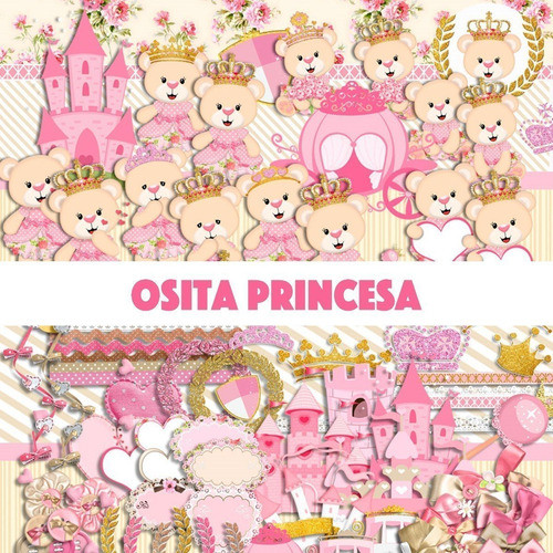 Kit Osita Princesa Corona Cliparts Png + Papeles Fondos 1