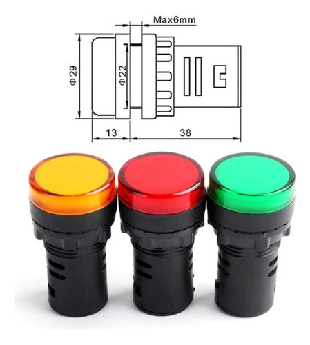 Piloto Luminoso Rojo 220v Tablero 22mm Ojo De Buey Baw 1