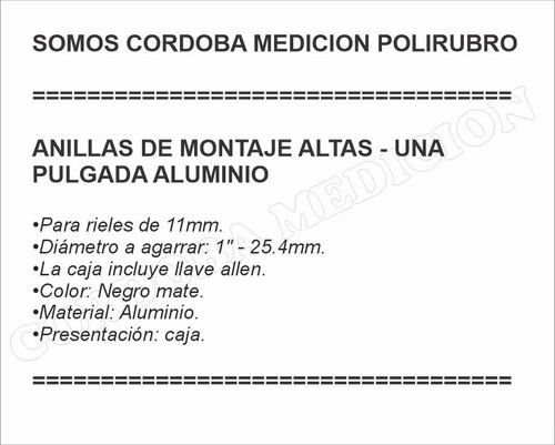 Anillas De Montaje Altas - Una Pulgada Aluminio 1