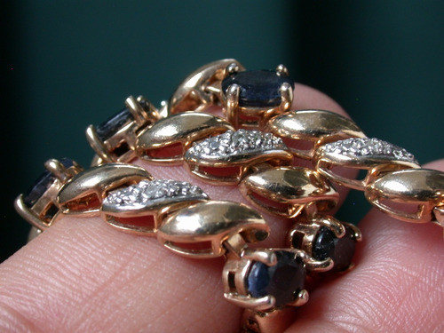 Luli Pulsera Plata 925 Oro 8 Diamantes 9 Zafiros Azules Leg 1