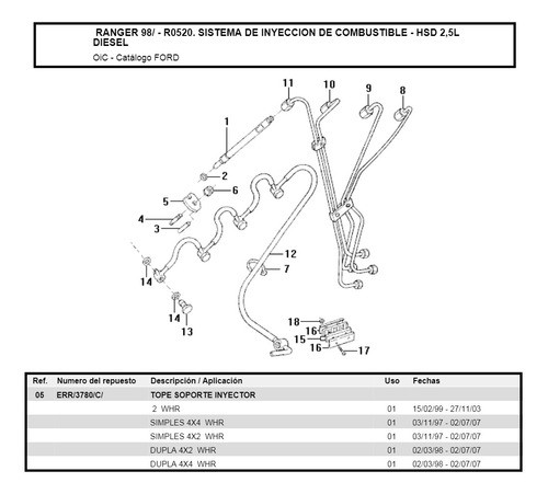 Grampa Fijacion De Inyector Ford Ranger 2.5 / 2.8 - 97/07 1