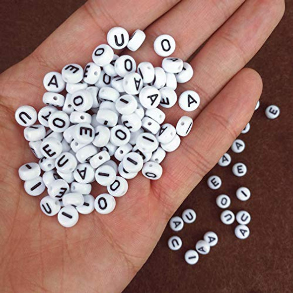 Cuentas Redondas Blancas Con Letras Vocales Negro 300u 7x4mm 1