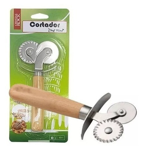 Cortador Doble Pizza Y Pastas Rueda Acero Inoxidable Madera 1