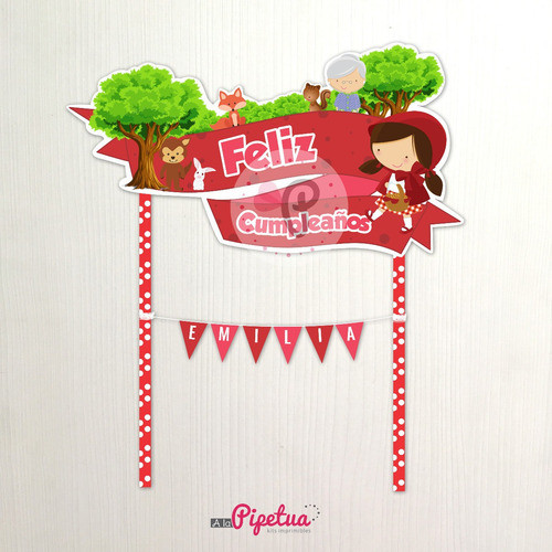 Topper Para Torta Caperucita Roja Adorno Centro De Torta 0