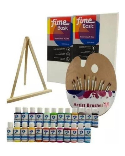 Set Pinceles Acrilicos Eterna 24 Atril Bastidores Paleta 0