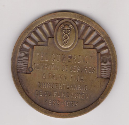 Medalla El Comercio Compañia De Seguros 1939 70 Milimetros 1