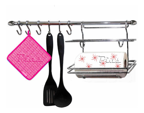 Porta Rollo Doble De Cocina  Barral 60 Cm Y 6 Ganchos !! 0