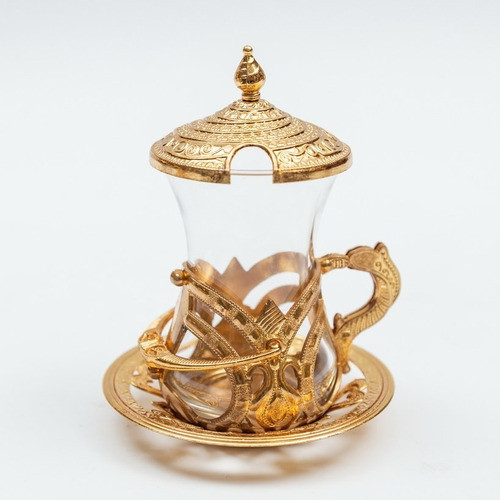 Vaso De Te Metal Dorado Con Tapa - Grand Turkish Bazar 0