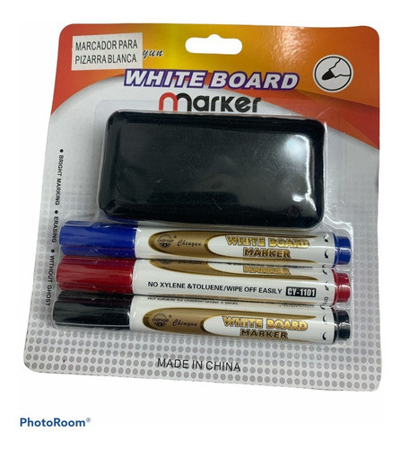 Set 3 Marcadores Y Borrador Para Pizzarra Blanca Ceramica 1