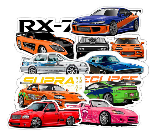 Pack Stickers Autos Rapido Y Furioso Mix N°1 0