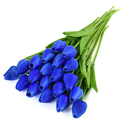 Tulipanes Artificiales Realistas 10u 33cm Azul Royal 0