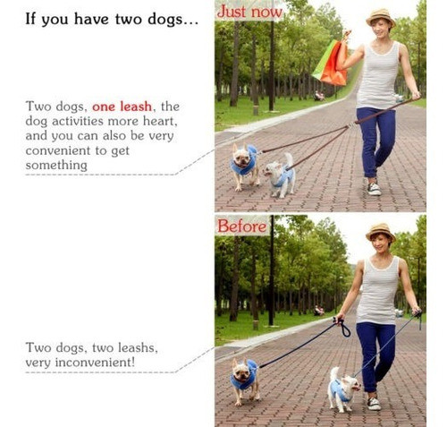 Correa De Perro Doble De Cuero Genuino 2 Andando Camino Plom 1