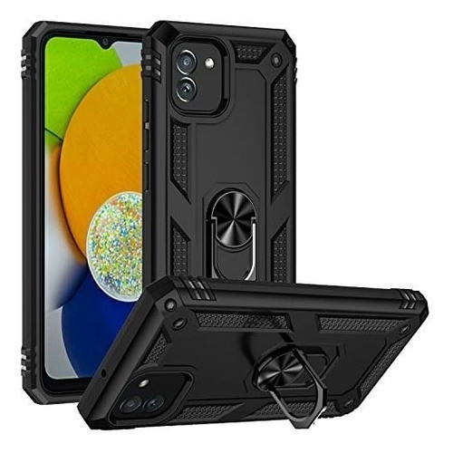 Funda Para Samsung A03 Con Anillo Shockproof Negro 0