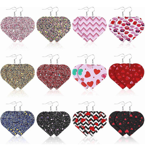 12 Pares De Aretes Colgantes De Piel Sintética Con Diseño. 0