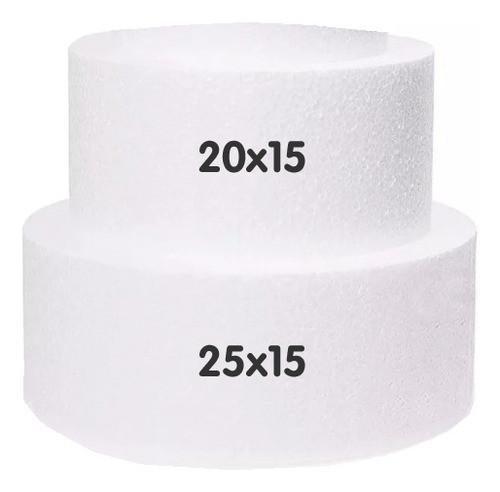 Torta Falsa Telgopor 2 Pisos Ø20 Ø25 X 15cm + Bandeja 40x2 0