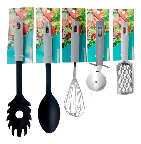 Set X4 Utensilios Nylon Cocina Combo 1 Cortapizza De Regalo 0