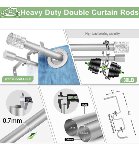 Barras De Cortina Dobles Plateadas Para Ventanas De 36 A 72 1
