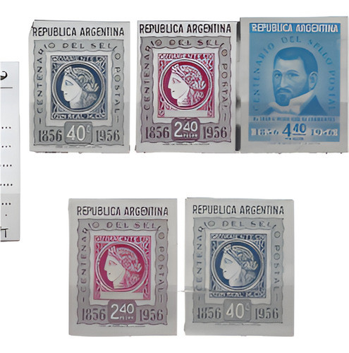 Lote3352 Argentina X5 Ejempl. 1956 Gj# 1073-75 S/ Dentar 0