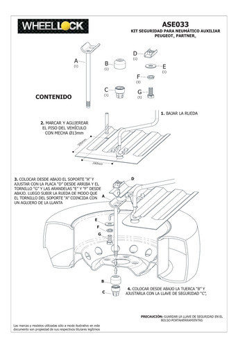Tuerca Antirrobo Rueda Auxilio Partner Urbana/furgon/patagon 1