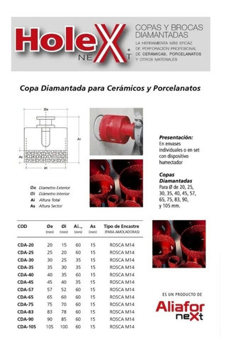 Copa Diamantada P/porcelanato 30mm Diametro Aliafor Cda-30 1