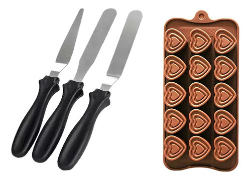 Kit Pasteleria Molde Corazones De Silicona + Setx3 Espatulas 0