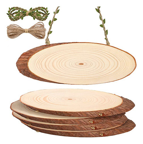 Mikimiqi - 4 Rebanadas De Madera Natural Grandes De 25,5 A . 0