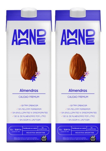Leche De Almendras Amande 1l Sin Azúcar Vegana Sin Tacc X 2u 0