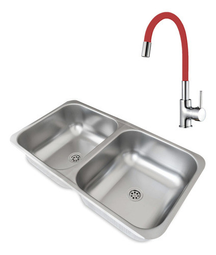 Bacha Cocina Dhinox Dh70/18 Y Griferia Aqualia Leira Rojo 0