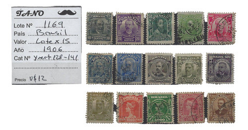 Lote1169 Brasil Lote De 15 Estamp. Año 1906 Yvert# 128/141 0