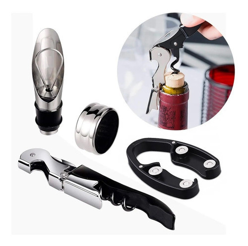 Set Vino Sacacorcho 2 Tiempos Corta Gota Corta Capsulas Pico 0