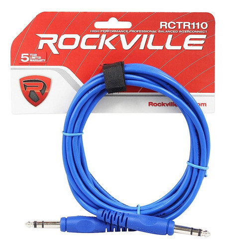 Rockville Rctr110bl 10' 1/4'' Trs A 1/4'' Trs Cable, Azul, 1 1