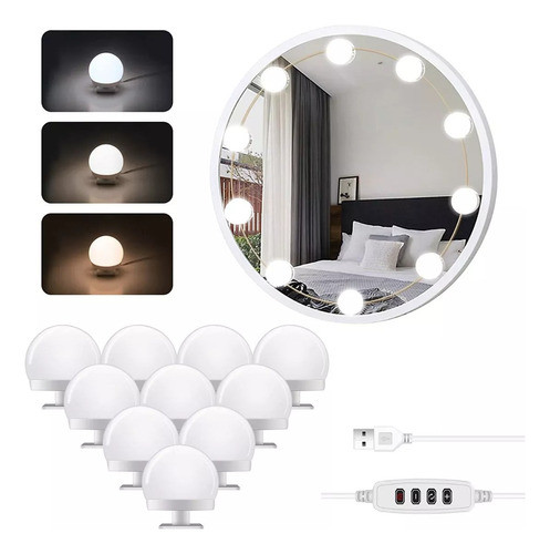 Luces Led Usb P/espejo Camarin 10 Focos Maquillaje Adhesivas 0