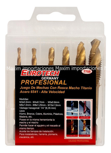 Mechas Machos Combinados Rosca | De Acero 6541 | Eurotech 1