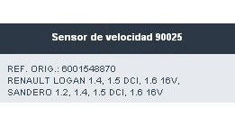 Sensor Velocidad Renault Logan Sandero 1.4 1.5 Dci 1.6 16v 1