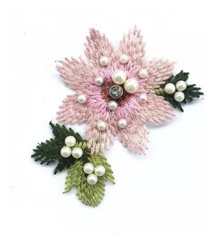 Aplique Bordado Flor Rosita Claro Con Perlas Y Strass X 2 U 0