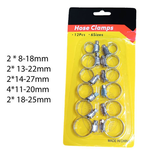 Set 12 Abrazaderas 18/20/22/25/27mm Acero Inox 1