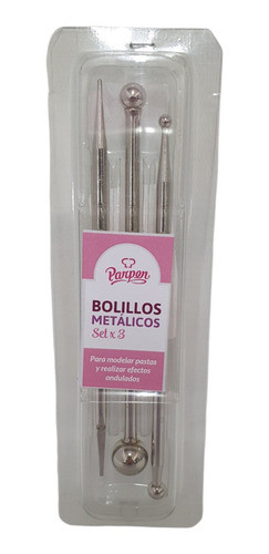 Set X 3 Bolillos Metalicos Para Modelar Pasta Marca Parpen 0