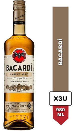 Ron Bacardi Carta Oro Dorada 980ml Pack X3 1